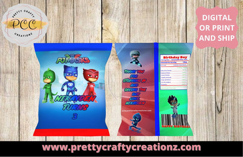 PJ Masks Chip Bags/ Party Favor/ Birthday Chip Bag/ PJ Masks Themed - Pretty Crafty Creationz