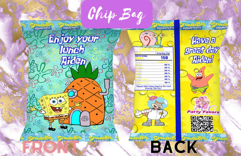 DIGITAL Spongebob Chip Bags/ Party Favor/ Birthday Chip Bag/ Spongebob Themed - Pretty Crafty Creationz