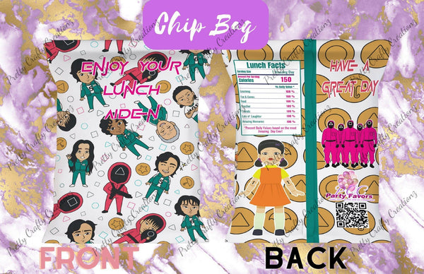DIGITAL Squid Games Chip Bags/ Party Favor/ Birthday Chip Bag/ Squid Games Themed - Pretty Crafty Creationz